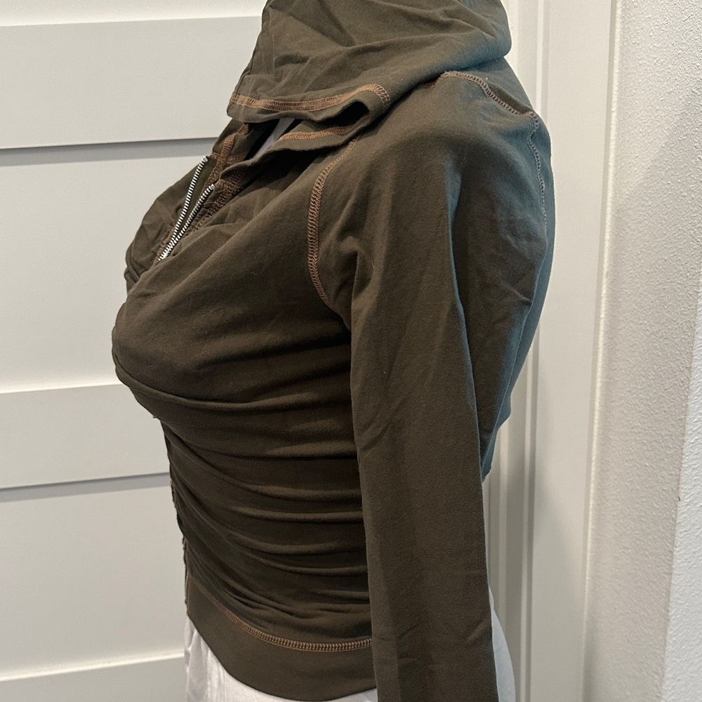 Rampage Olive Green Ruched Hoodie - Picture 3 of 12